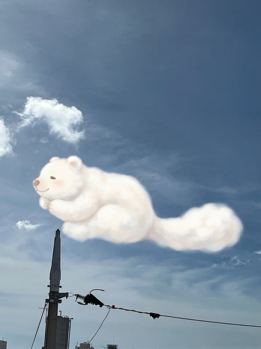 青空の雲がふわふわのリスになった作品